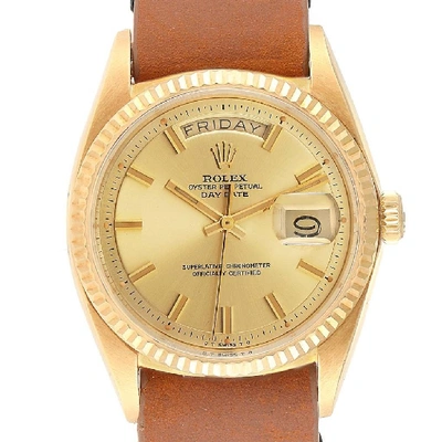 Shop Rolex President Day-date Vintage Yellow Gold Brown Strap Mens Watch 1803 In Not Applicable