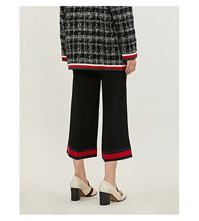 Shop Gucci Web-stripe Wide-leg Cropped Stretch-cady Trousers In Black/ Mix