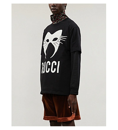 Shop Gucci Manifesto Mask-print Cotton-jersey T-shirt In Green+red
