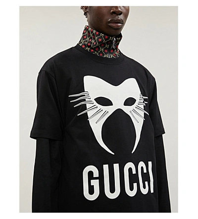 Shop Gucci Manifesto Mask-print Cotton-jersey T-shirt In Green+red