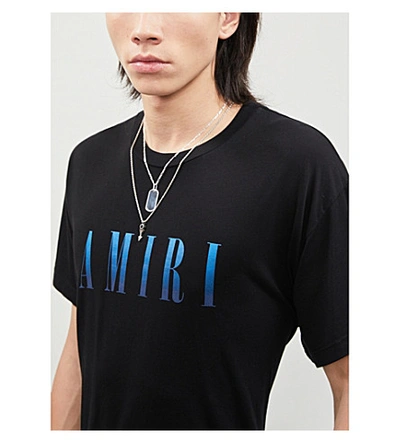 Shop Amiri Logo-print Cotton-jersey T-shirt In Black+blue