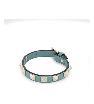 Shop Valentino Rockstud Small Leather Bracelet In Aqua
