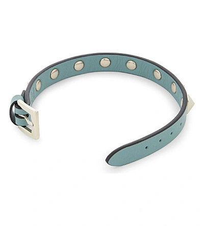 Shop Valentino Rockstud Small Leather Bracelet In Aqua