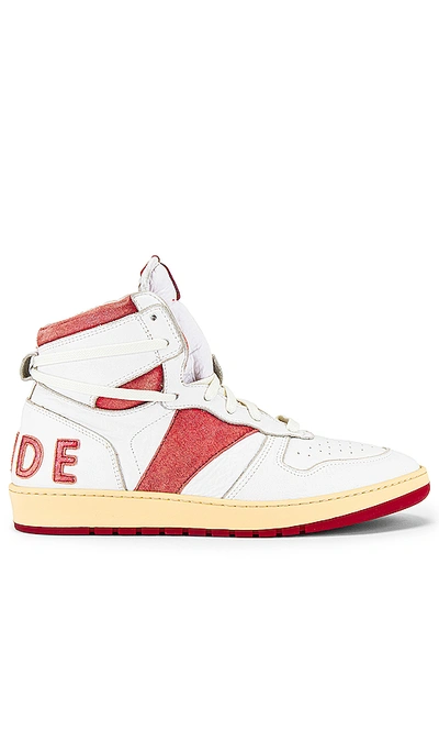 Shop Rhude Bball Hi Sneaker In White Leather & Red