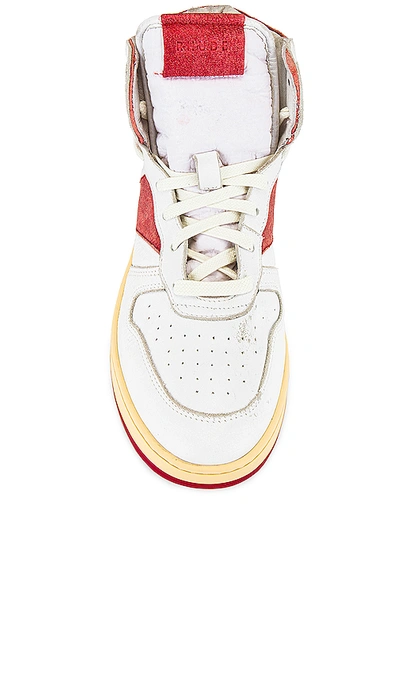 Shop Rhude Bball Hi Sneaker In White Leather & Red