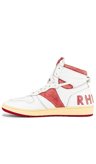 Shop Rhude Bball Hi Sneaker In White Leather & Red