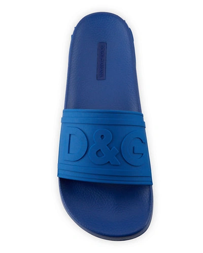 Shop Dolce & Gabbana Men's Logo-embossed Rubber Slide Sandals In Blue