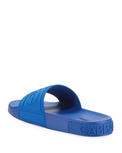 Shop Dolce & Gabbana Men's Logo-embossed Rubber Slide Sandals In Blue