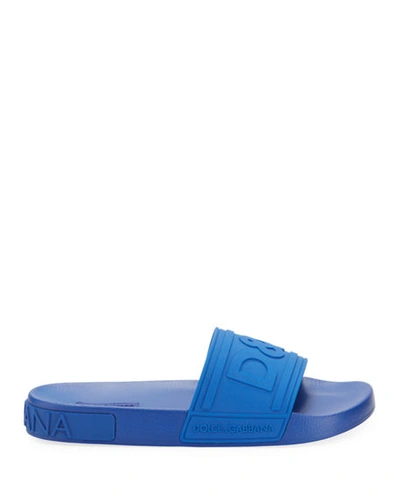 Shop Dolce & Gabbana Men's Logo-embossed Rubber Slide Sandals In Blue