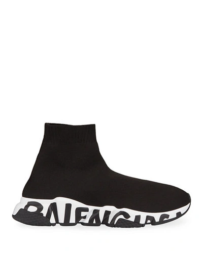 Shop Balenciaga Men's Speed Graffiti Sneakers In Black/white