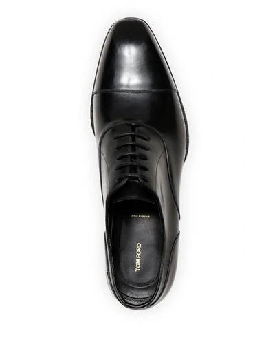 Shop Tom Ford Men's Formal Leather Cap-toe Oxford Shoes In Black