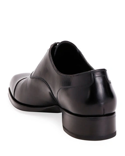 Shop Tom Ford Men's Formal Leather Cap-toe Oxford Shoes In Black