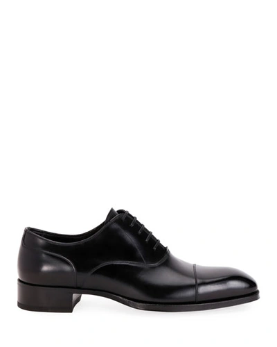 Shop Tom Ford Men's Formal Leather Cap-toe Oxford Shoes In Black