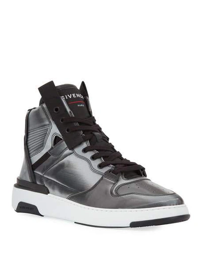 Shop Givenchy Men's Wing Faux-leather High-top Sneakers In Gray