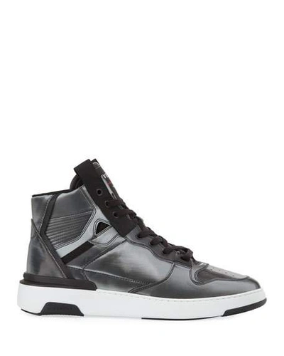 Shop Givenchy Men's Wing Faux-leather High-top Sneakers In Gray