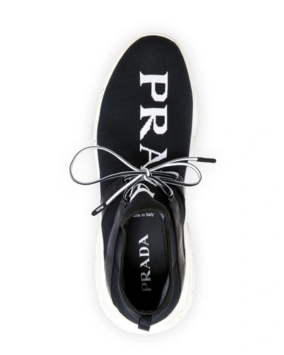 Shop Prada Men's Logo Knit Sock Sneakers In Black