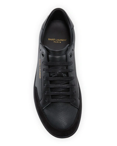 Shop Saint Laurent Men's Court Classic Perforated Leather Sneakers In Black