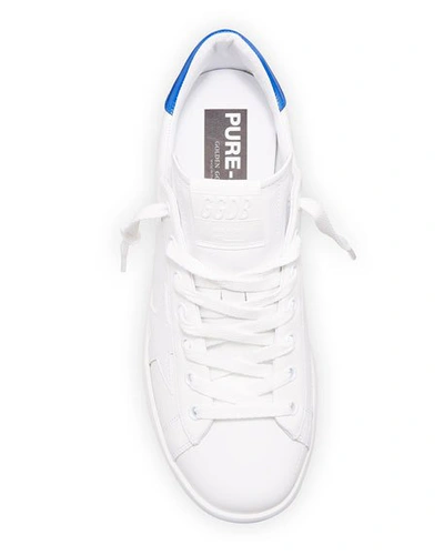 Shop Golden Goose Men's Pure Star Leather Sneakers In White/blue