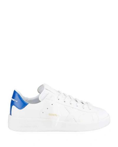 Shop Golden Goose Men's Pure Star Leather Sneakers In White/blue