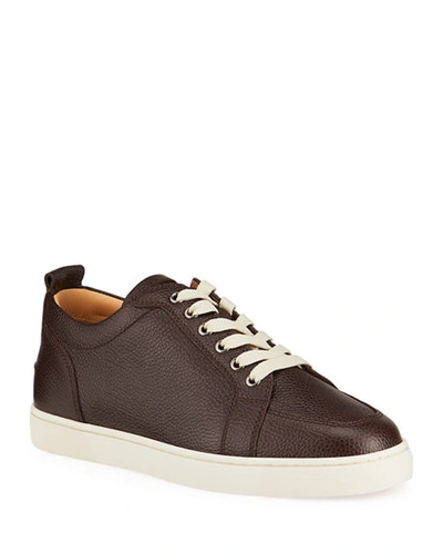 Shop Christian Louboutin Men's Rantulow Leather Low-top Sneakers In Dark Brown