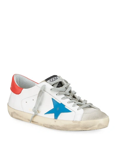 Shop Golden Goose Men's Superstar Leather Sneakers In White/red