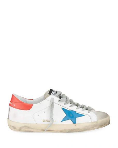 Shop Golden Goose Men's Superstar Leather Sneakers In White/red