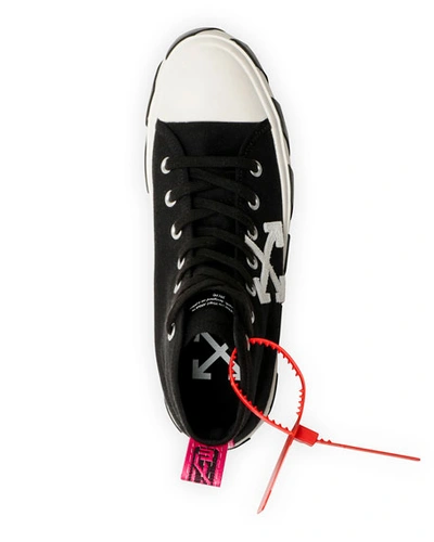 Shop Off-white Men's Arrow Mid-top Canvas Sneaker W/ Stripes In Black
