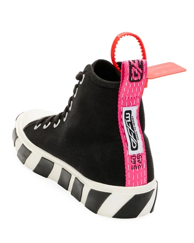 Shop Off-white Men's Arrow Mid-top Canvas Sneaker W/ Stripes In Black