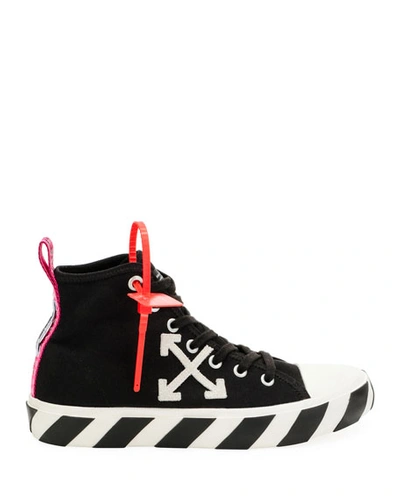 Shop Off-white Men's Arrow Mid-top Canvas Sneaker W/ Stripes In Black