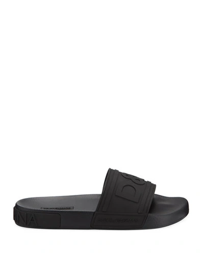 Shop Dolce & Gabbana Men's Logo-embossed Rubber Slide Sandals In Black