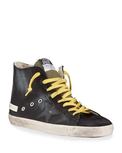 Shop Golden Goose Men's Francy Vintage Star High-top Sneakers In Black