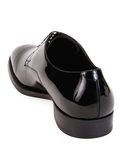 Shop Giorgio Armani Men's Patent Leather Derby Shoes In Black