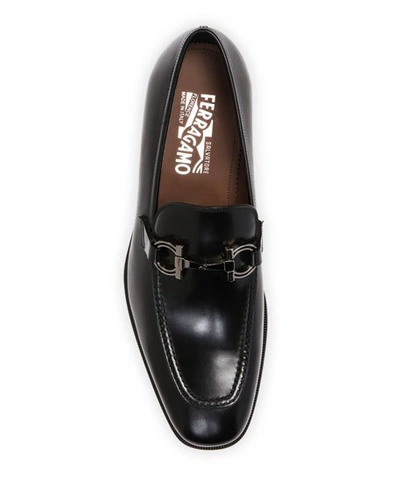 Shop Ferragamo Men's Seattle Gancini-bit Leather Loafers In Black