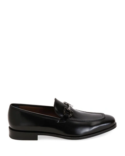 Shop Ferragamo Men's Seattle Gancini-bit Leather Loafers In Black