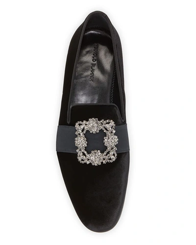 Shop Manolo Blahnik Men's Carlton Suede Jeweled-buckle Loafers In Black