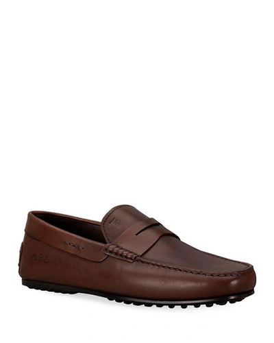 Shop Tod's Men's City Leather Penny Drivers In Cacao