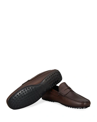 Shop Tod's Men's City Leather Penny Drivers In Cacao
