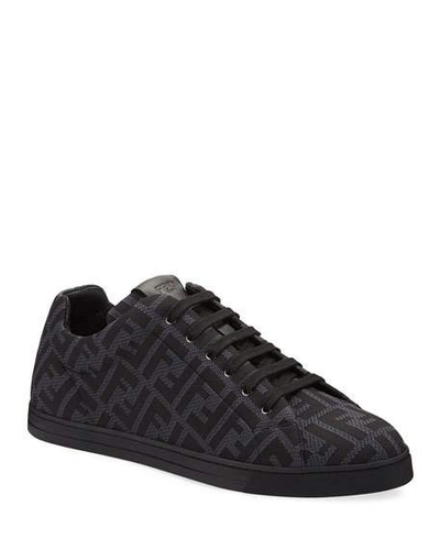 Shop Fendi Men's Allover Ff Low-top Sneakers In Black