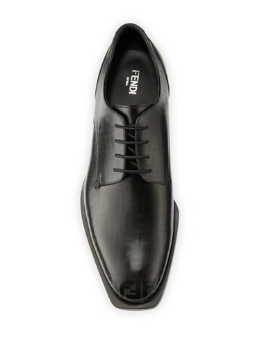 Shop Fendi Men's Faded Ff Leather Derby Shoes In Black