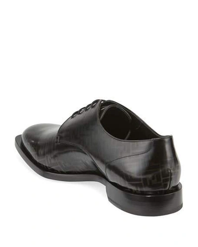 Shop Fendi Men's Faded Ff Leather Derby Shoes In Black