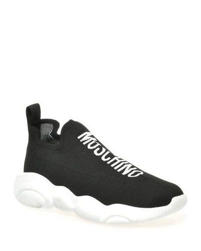 Shop Moschino Men's Chunky Logo Sock Sneakers In Black