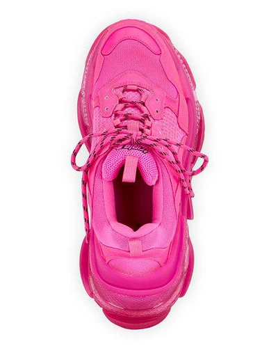 Shop Balenciaga Men's Triple S Neon Clear-sole Sneakers In Pink