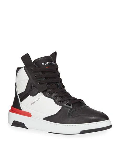 Shop Givenchy Men's Two-tone Leather Basketball Sneakers In Black/white