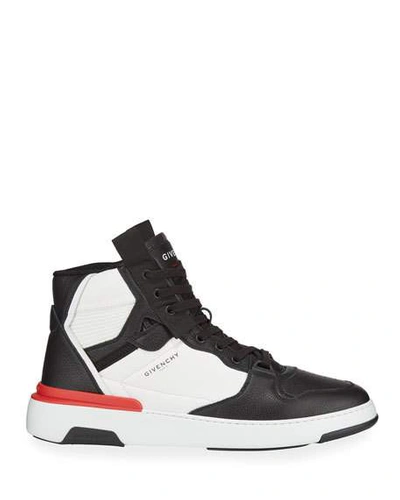 Shop Givenchy Men's Two-tone Leather Basketball Sneakers In Black/white