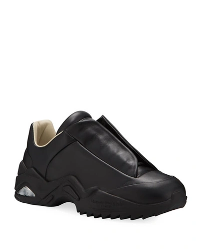 Shop Maison Margiela Men's New Future Hidden-lace Leather Sneakers In Black/white