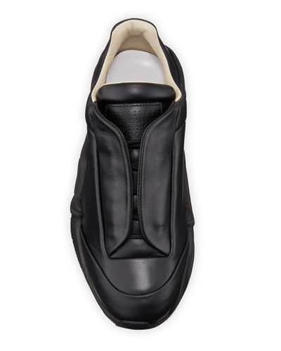 Shop Maison Margiela Men's New Future Hidden-lace Leather Sneakers In Black/white