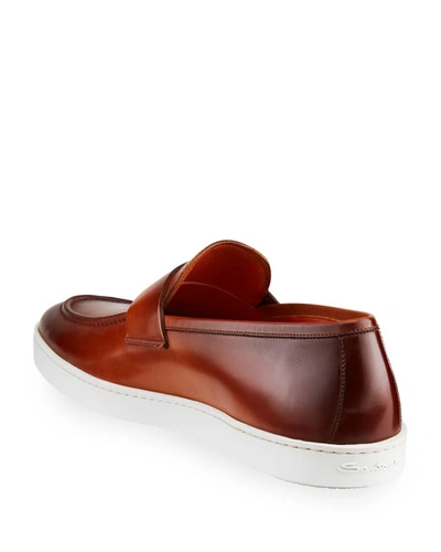 Shop Santoni Men's Pace Soft Burnished Leather Slip-ons In Brown
