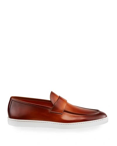 Shop Santoni Men's Pace Soft Burnished Leather Slip-ons In Brown