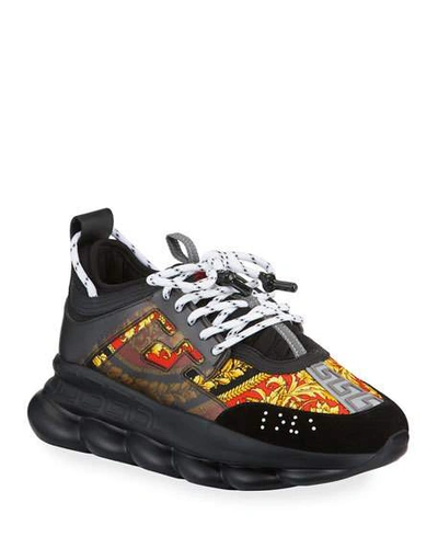 Shop Versace Men's Chain Reaction Barocco Chunky Sneakers In Black Pattern