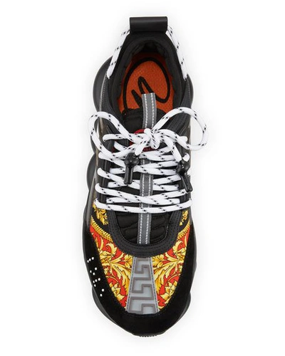 Shop Versace Men's Chain Reaction Barocco Chunky Sneakers In Black Pattern